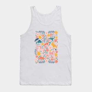 Floral Burst of Dinosaurs + Unicorns in Pink Tank Top